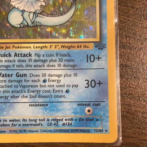 1999 Pokémon TCG Vaporeon Jungle Set 12/64 Unlimited Holo - Picture 6 of 12